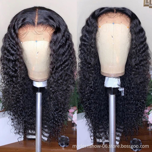 150%Density 4x4 Deep Curly Lace Closure Human Hair Wig, 100% unprocessed Virgin Human Hair Lace Front Wigs for Black Women